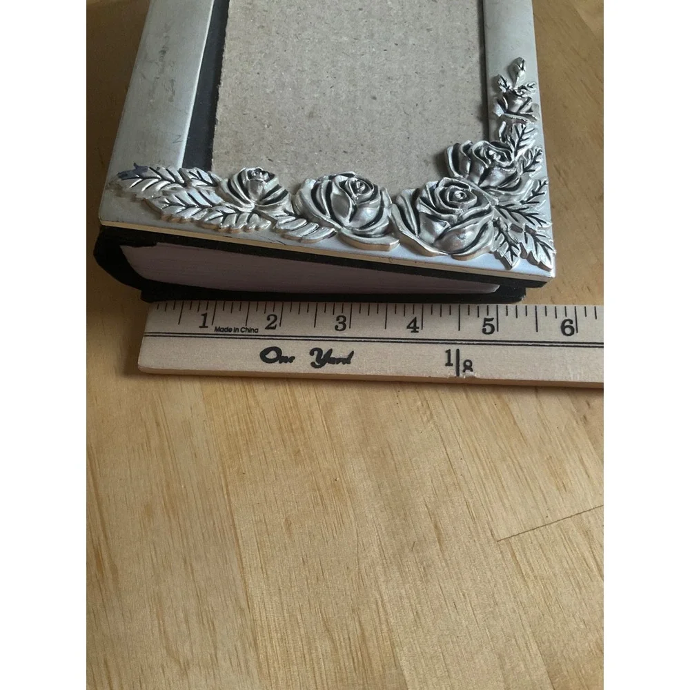 Silver Rose Floral Metal Picture Frame Photo Album Black Velvet Trim